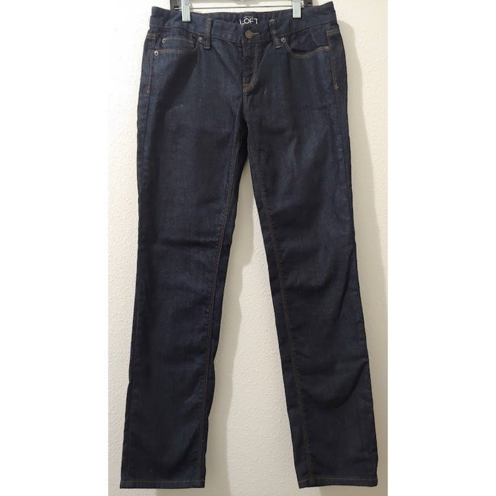 LOFT Womens Modern Straight Leg Jeans Size 4 Dark Wash Denim Classic Fit Stretch - Picture 3 of 10